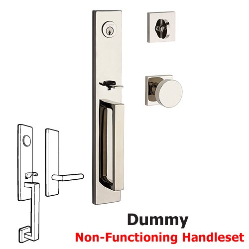 Full Dummy Santa Cruz Handleset with Contemporary Door Knob with Contemporary Square Rose in Polished Nickel
