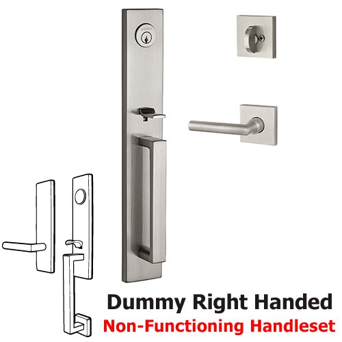 Right Handed Full Dummy Santa Cruz Handleset with Tube Door Lever with Contemporary Square Rose in Satin Nickel