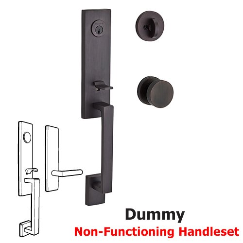Full Dummy Seattle Handleset with Contemporary Door Knob with Contemporary Round Rose in Venetian Bronze