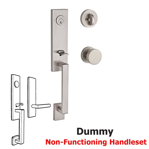 Full Dummy Seattle Handleset with Contemporary Door Knob with Contemporary Round Rose in Satin Nickel