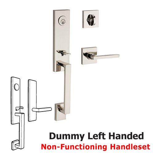 Left Handed Full Dummy Seattle Handleset with Square Door Lever with Contemporary Square Rose in Polished Nickel
