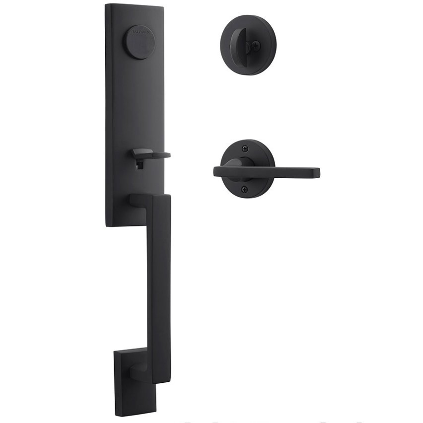 Handleset with Right Handed Square Lever and Contemporary Round Rose in Satin Black