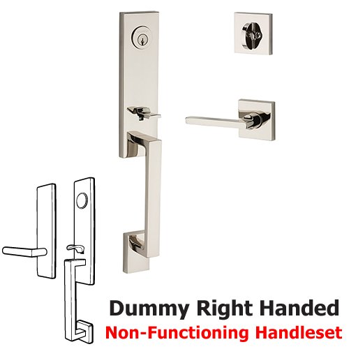 Right Handed Full Dummy Seattle Handleset with Square Door Lever with Contemporary Square Rose in Polished Nickel