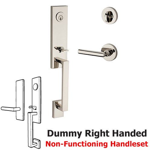 Right Handed Full Dummy Seattle Handleset with Tube Door Lever with Contemporary Round Rose in Polished Nickel