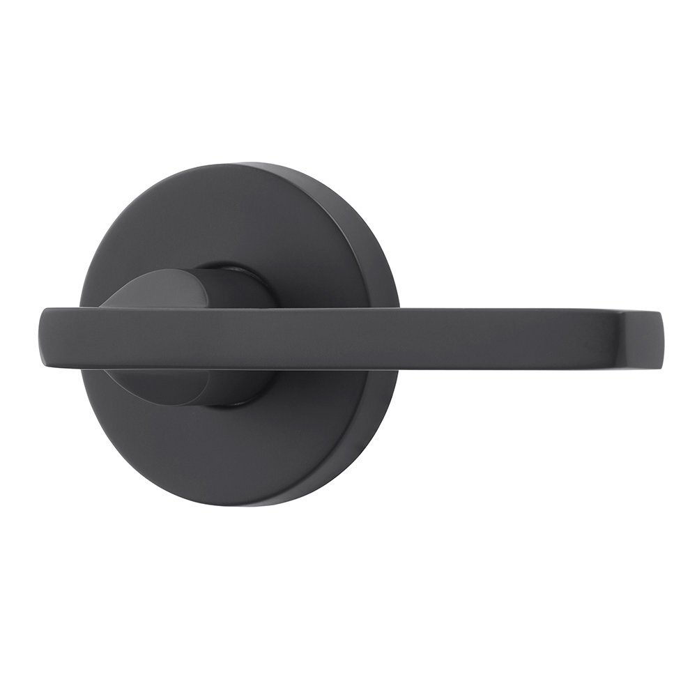 Full Dummy Door Lever with Contemporary Round Rose in Satin Black
