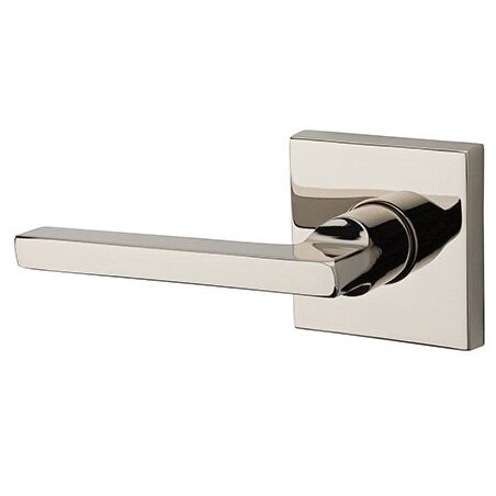 Left Handed Full Dummy Square Door Lever with Contemporary Square Rose in Polished Nickel