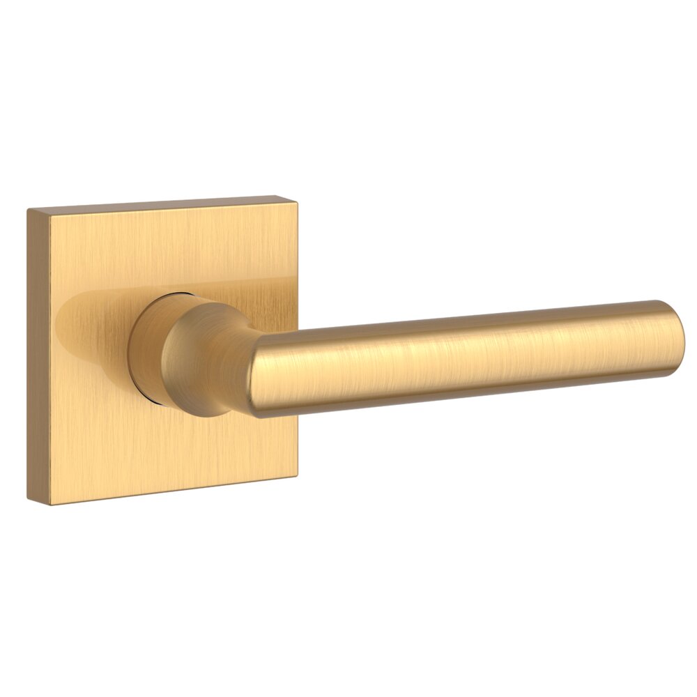 Full Dummy Tube Door Lever with Contemporary Square Rose in PVD Lifetime Satin Brass