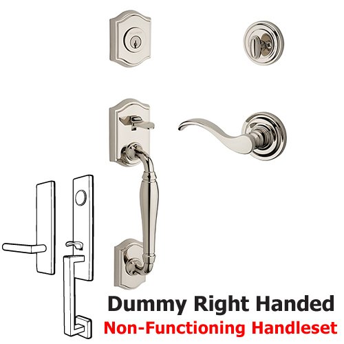 Right Handed Full Dummy Westcliff Handleset with Curve Door Lever with Traditional Round Rose in Polished Nickel