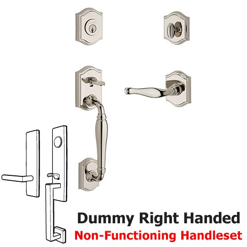 Right Handed Full Dummy Westcliff Handleset with Decorative Door Lever with Traditional Arch Rose in Polished Nickel