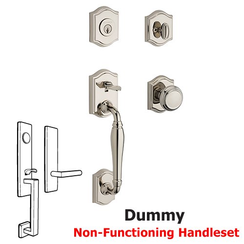 Full Dummy Westcliff Handleset with Traditional Door Knob with Traditional Arch Rose in Polished Nickel