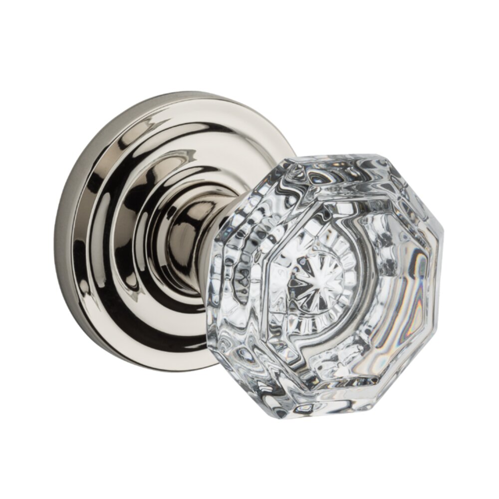 Single Dummy Crystal Door Knob with Traditional Round Rose in Polished Nickel
