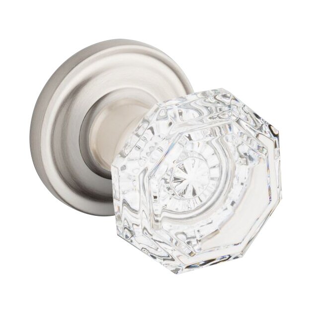 Single Dummy Crystal Door Knob with Traditional Round Rose in Satin Nickel