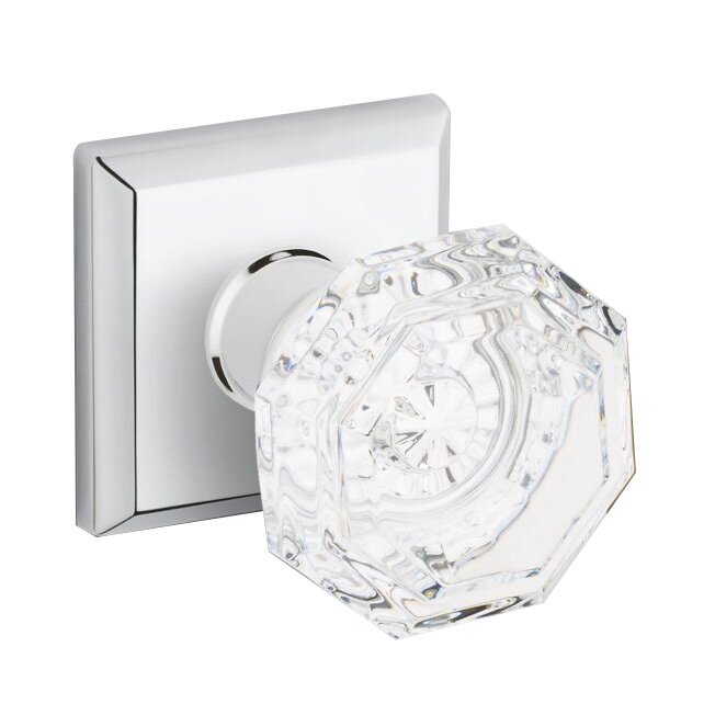 Single Dummy Crystal Door Knob with Traditional Square Rose in Polished Chrome