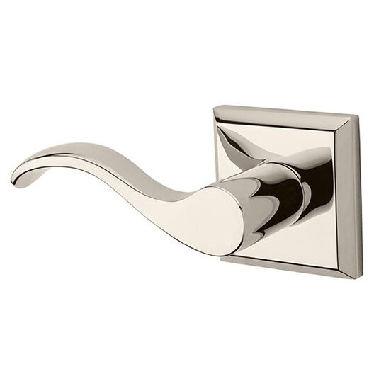 Left Handed Single Dummy Curve Door Lever with Traditional Square Rose in Polished Nickel