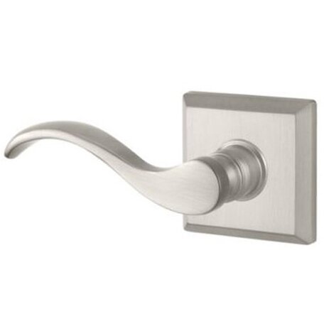 Left Handed Single Dummy Door Lever with Traditional Square Rose in Satin Nickel