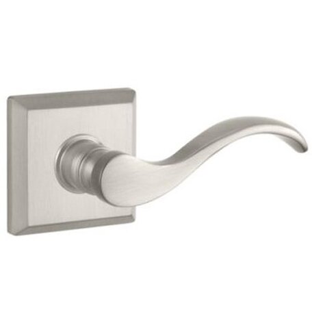 Right Handed Single Dummy Door Lever with Traditional Square Rose in Satin Nickel