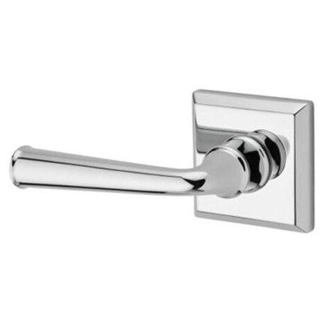 Left Handed Single Dummy Door Lever with Traditional Square Rose in Polished Chrome
