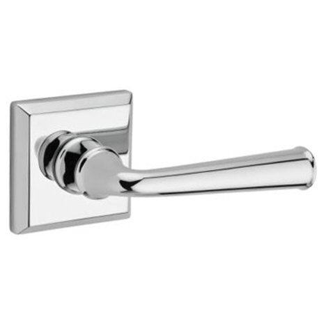 Right Handed Single Dummy Door Lever with Traditional Square Rose in Polished Chrome