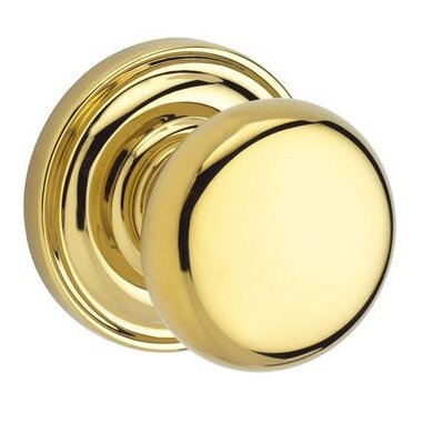 Single Dummy Door Knob with Traditional Rose in Polished Brass