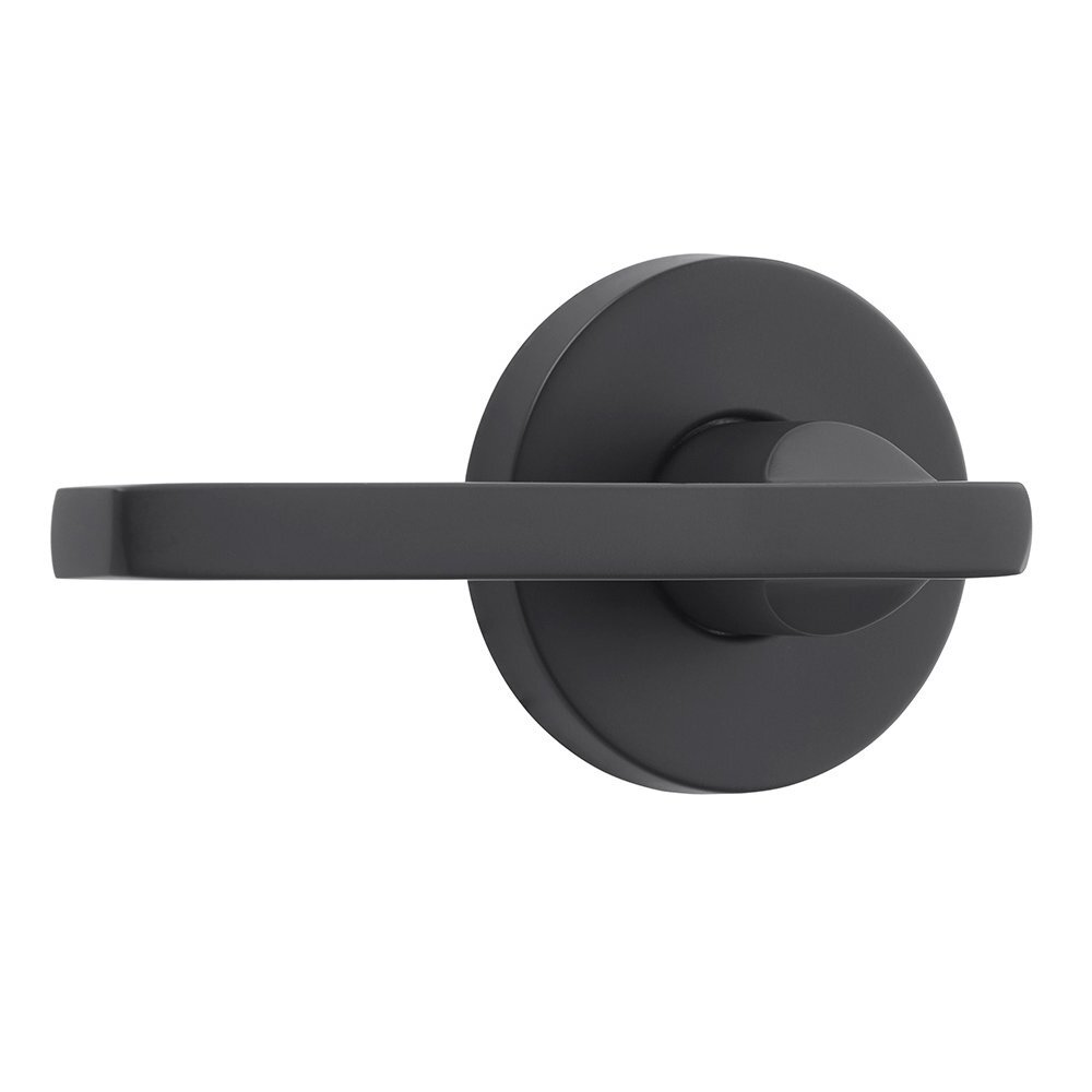 Left Handed Single Dummy Door Lever with Contemporary Round Rose in Satin Black