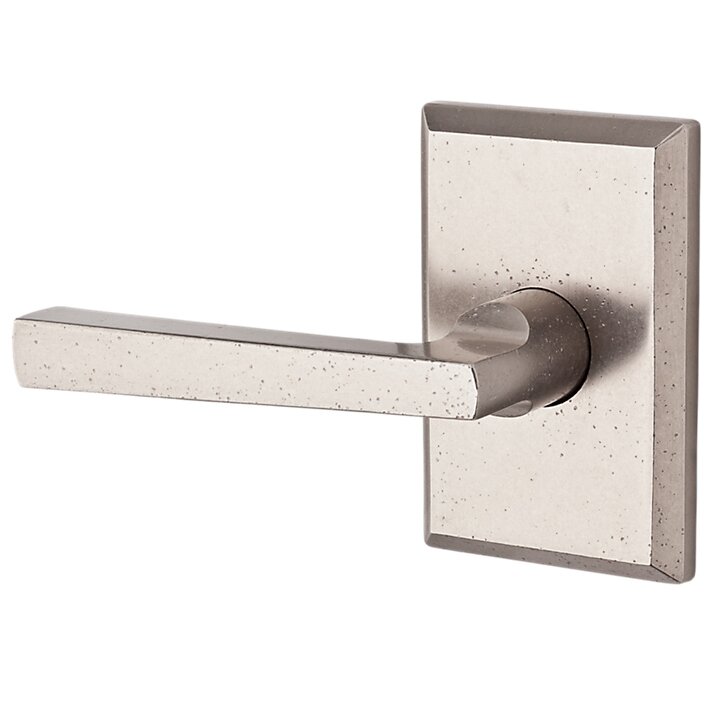 Left Handed Single Dummy Door Lever with Rustic Square Rose in White Bronze
