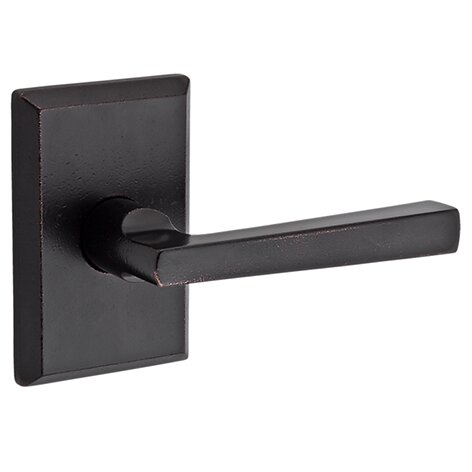Right Handed Single Dummy Door Lever with Rustic Square Rose in Dark Bronze