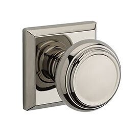 Single Dummy Traditional Door Knob with Traditional Square Rose in Polished Nickel