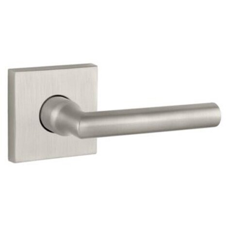 Single Dummy Tube Door Lever with Contemporary Square Rose in Satin Nickel