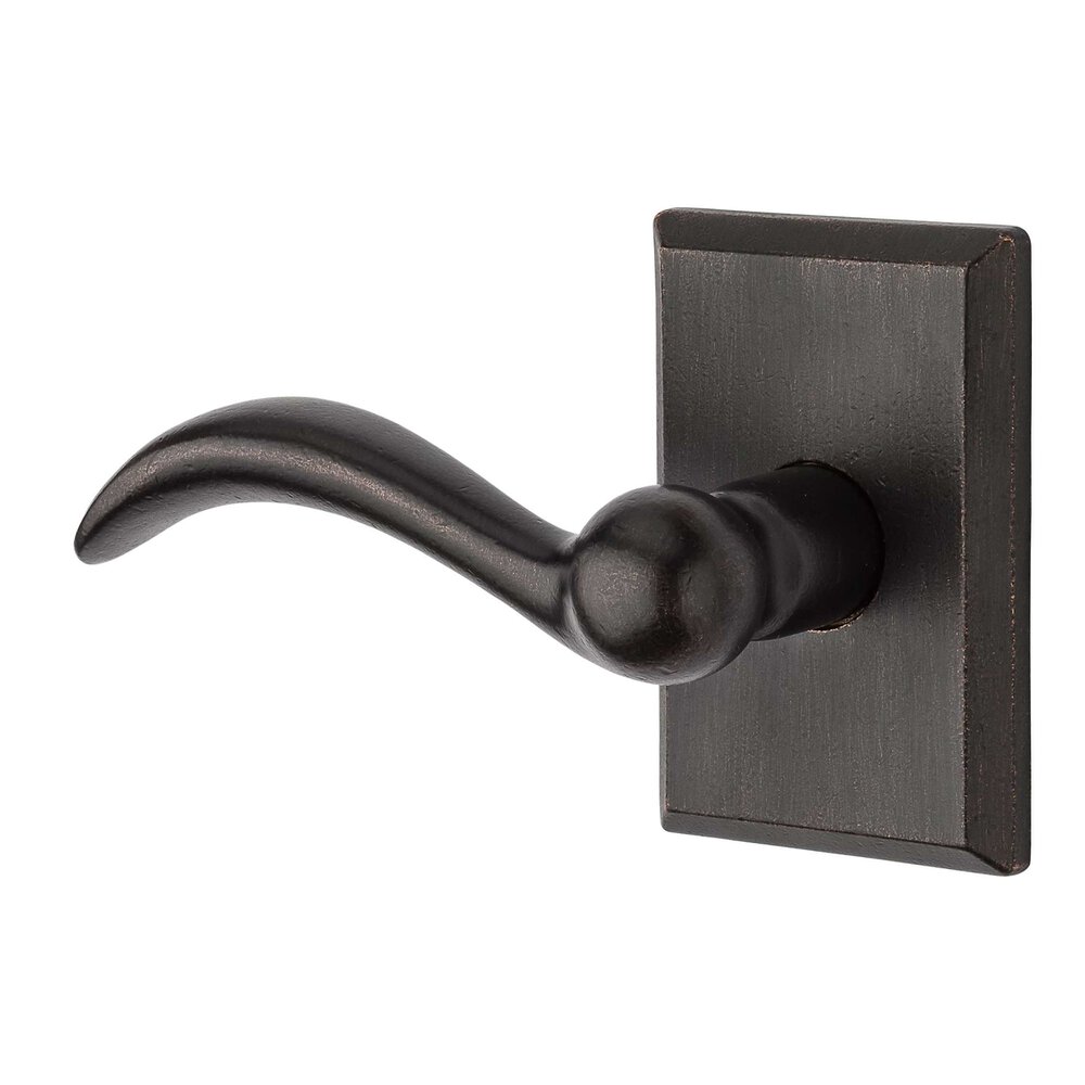 Passage Rustic Square Rose with Left Handed Rustic Arch Lever in Dark Bronze