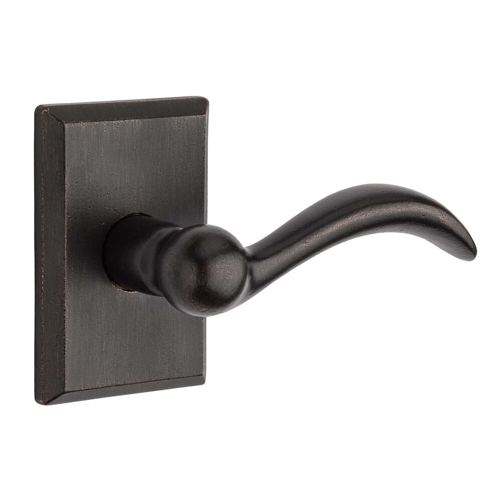 Passage Rustic Square Rose with Right Handed Rustic Arch Lever in Dark Bronze