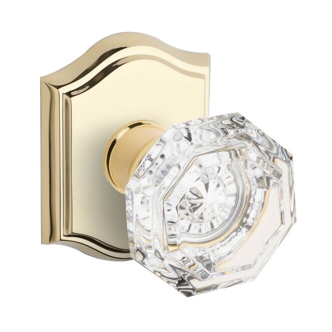 Passage Crystal Door Knob with Traditional Arch Rose in Polished Brass
