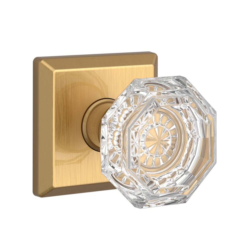 Passage Crystal Door Knob with Traditional Square Rose in PVD Lifetime Satin Brass