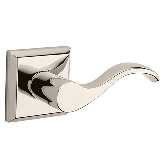 Right Handed Passage Curve Door Lever with Traditional Square Rose in Polished Nickel