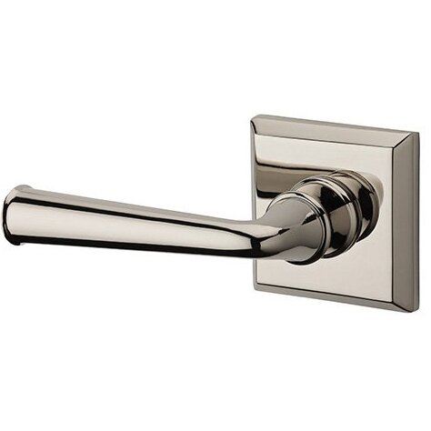 Left Handed Passage Federal Door Lever with Traditional Square Rose in Polished Nickel