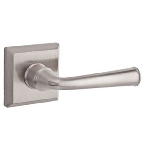 Passage Door Lever with Traditional Square Rose in Satin Nickel