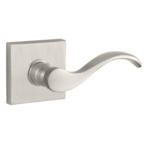Privacy Door Lever with Contemporary Square Rose in Satin Nickel
