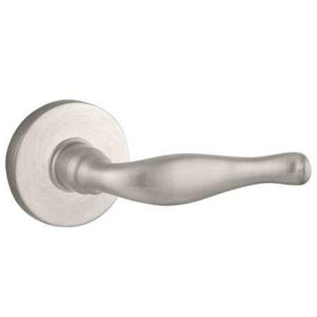 Privacy Door Lever with Contemporary Round Rose in Satin Nickel