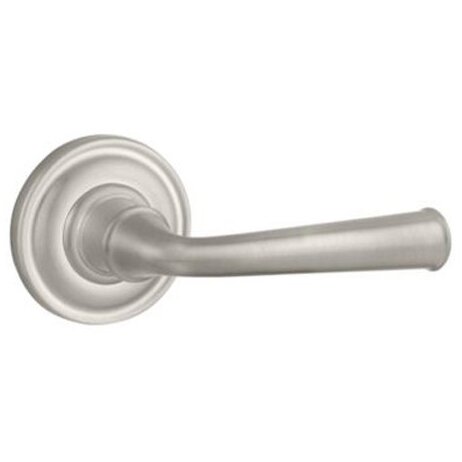 Privacy Door Lever with Traditional Round Rose in Satin Nickel