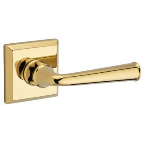 Privacy Door Lever with Traditional Square Rose in Polished Brass