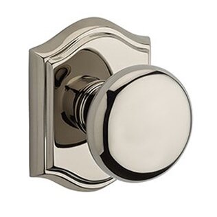 Privacy Round Door Knob with Traditional Arch Rose in Polished Nickel
