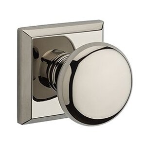 Privacy Round Door Knob with Traditional Square Rose in Polished Nickel