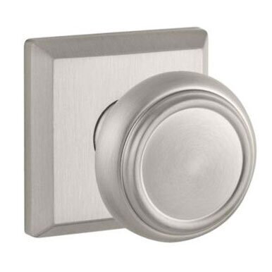 Privacy Door Knob with Square Rose in Satin Nickel