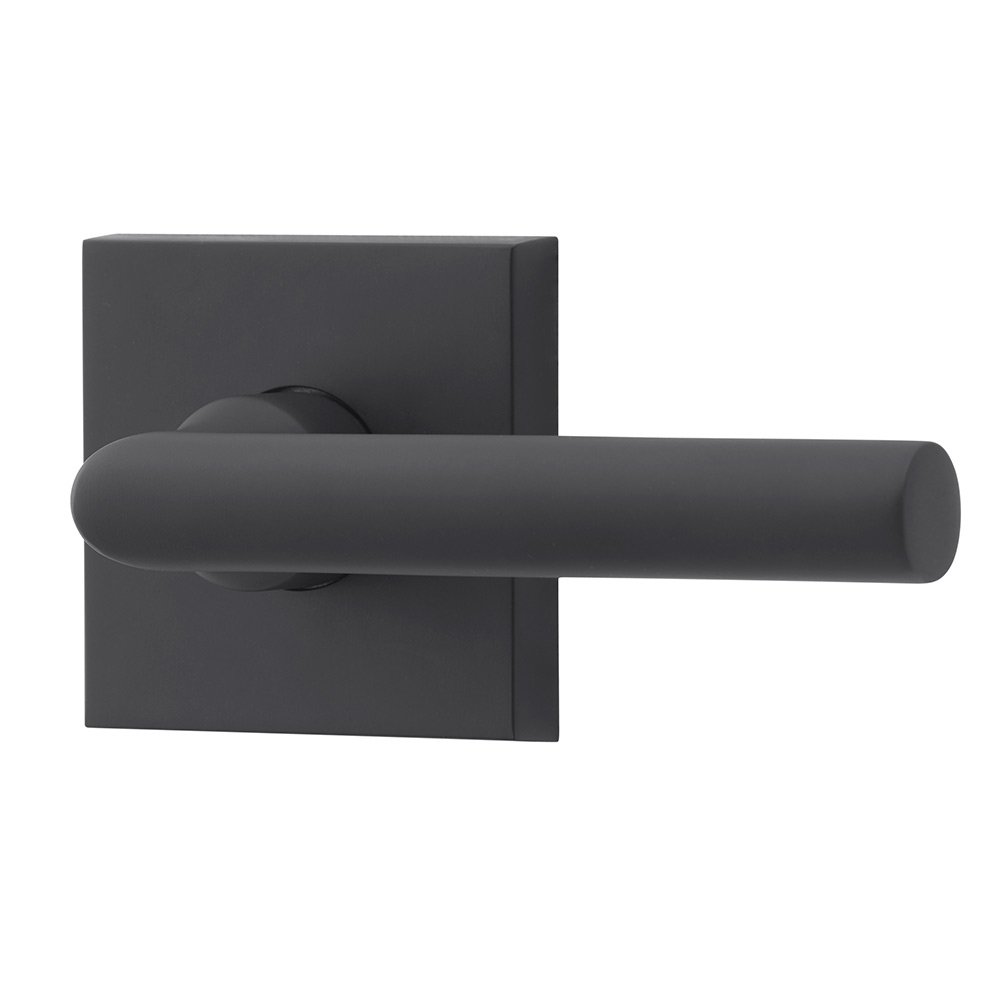 Privacy Tube Door Lever with Contemporary Square Rose in Satin Black
