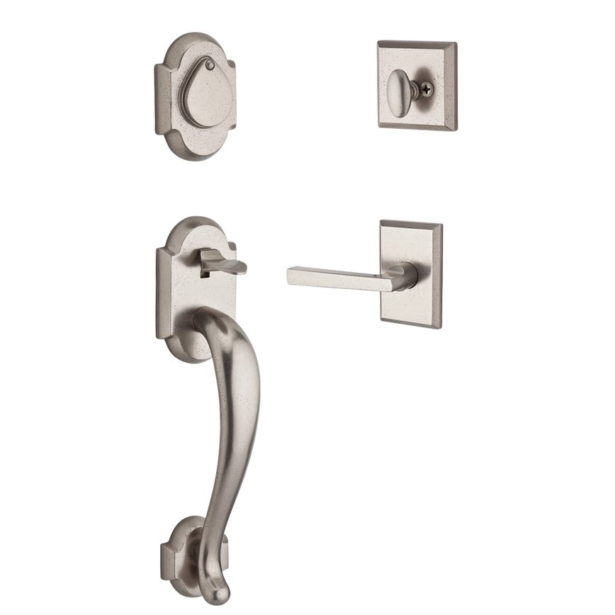 Handleset with Right Handed Tapered Lever and Rustic Square Rose in White Bronze