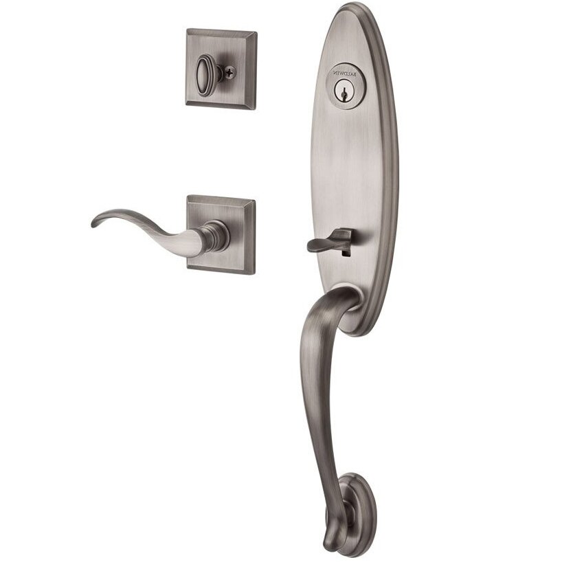 Handleset with Right Handed Curve Lever and Traditional Square Rose in Matte Antique Nickel