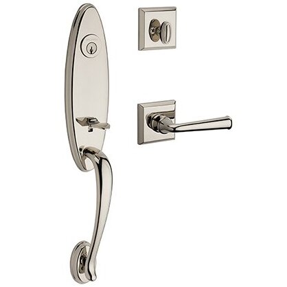 Left Handed Single Cylinder Chesapeake Handleset with Federal Door Lever with Traditional Square Rose in Polished Nickel