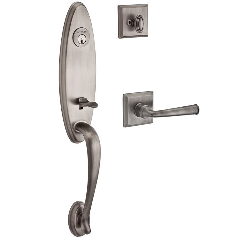 Handleset with Left Handed Federal Lever and Traditional Square Rose in Matte Antique Nickel