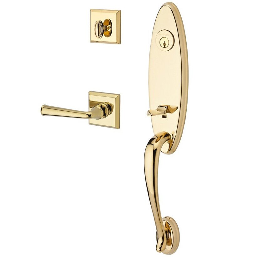 Handleset with Right Handed Federal Lever and Traditional Square Rose in Polished Brass
