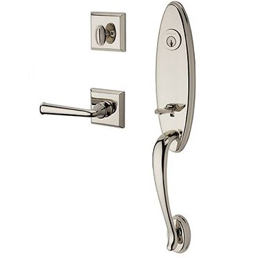 Right Handed Single Cylinder Chesapeake Handleset with Federal Door Lever with Traditional Square Rose in Polished Nickel