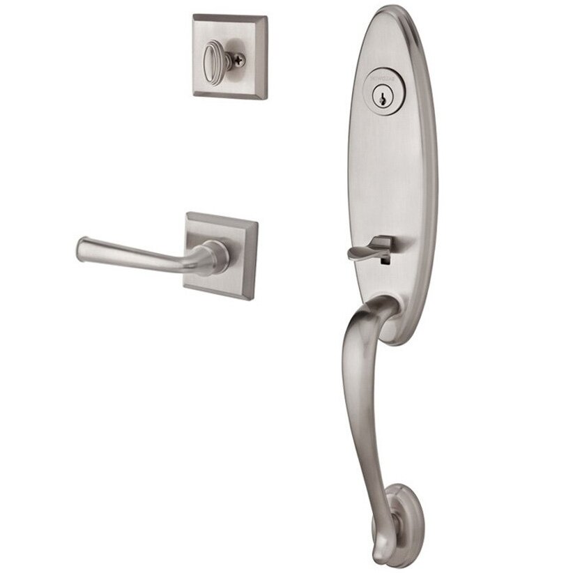 Handleset with Right Handed Federal Lever and Traditional Square Rose in Satin Nickel